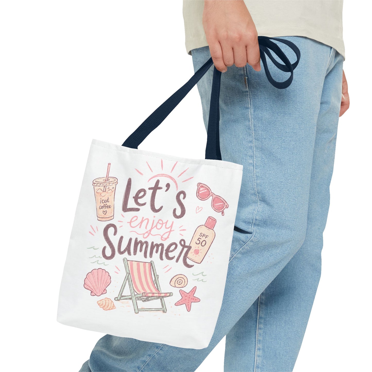 Let's Enjoy Summer Tote Bag — Beach Chair & Seashell Graphic