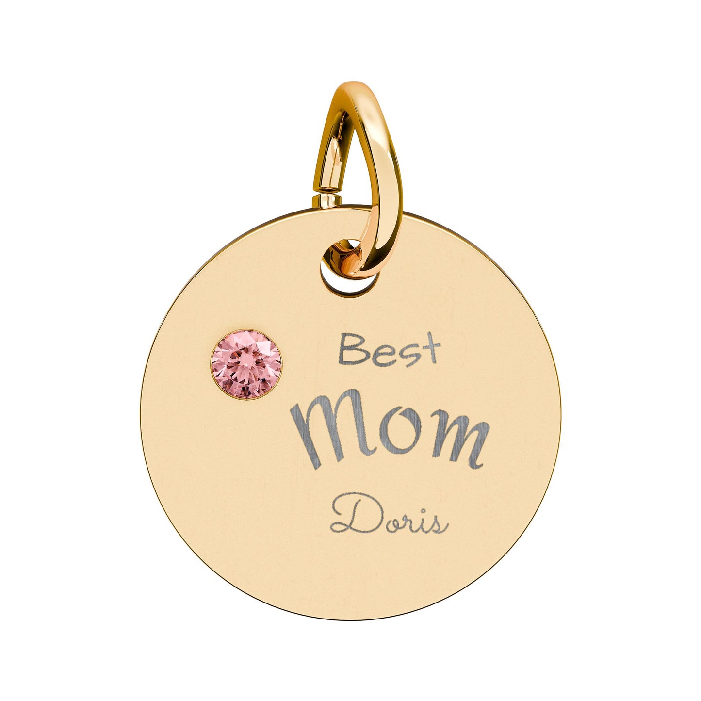 Custom Engravable Birthstone Circle Charm "Best Mom" Pendant