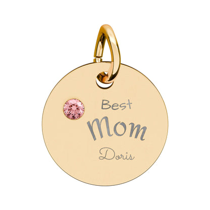 Custom Engravable Birthstone Circle Charm "Best Mom" Pendant