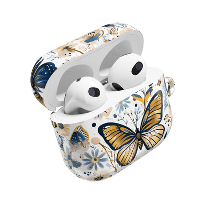 Gold & Navy Butterfly Floral AirPod Case — Decorative Charging Case