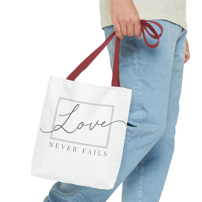 Love Never Fails Tote Bag