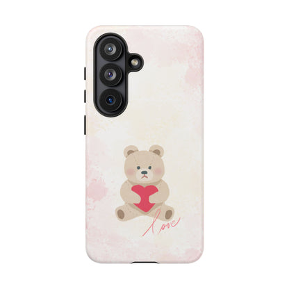 Teddy Bear Heart Phone Case – 'Love' Pastel Protective Design Cover