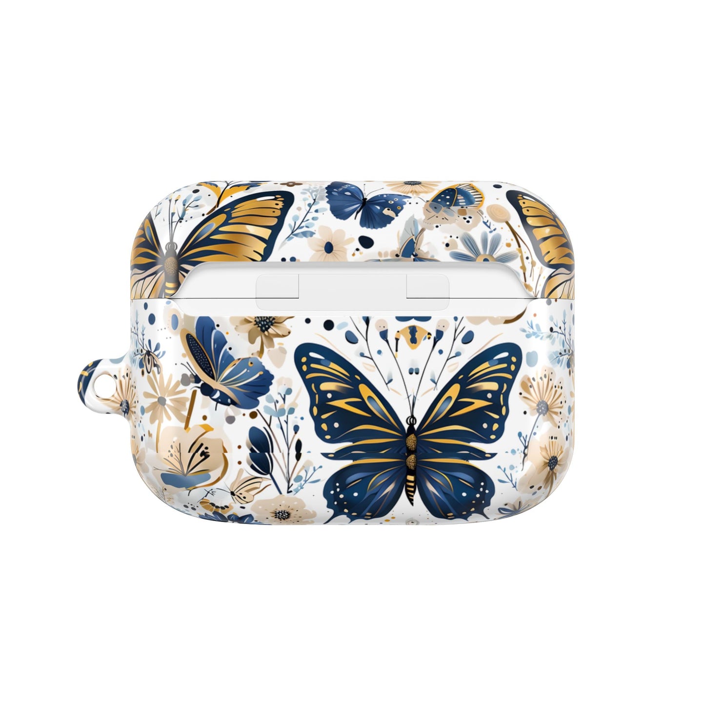 Gold & Navy Butterfly Floral AirPod Case — Decorative Charging Case
