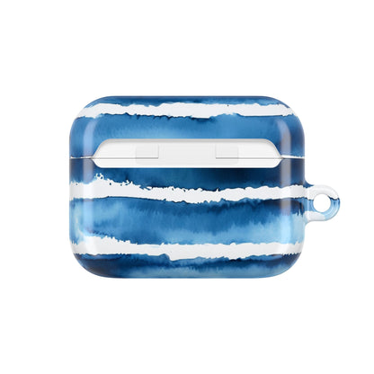 Blue Watercolor Stripe AirPod Case — Coastal Wave Protective Cover