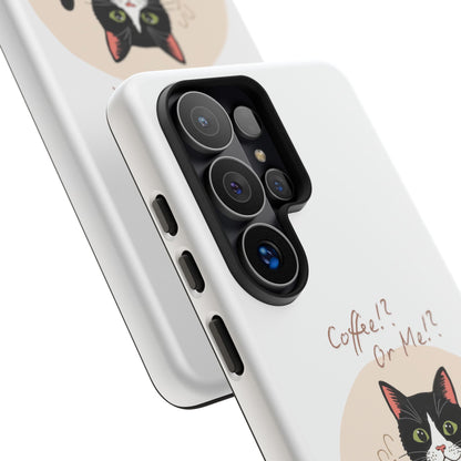 Cat Coffee Phone Case – "Coffee!? Or Me!?" Tuxedo Cat Protective Design Cover