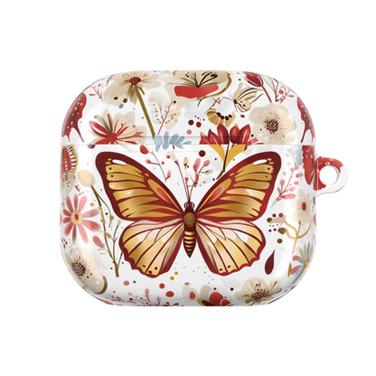 Gold & Red Butterfly Floral AirPod Case — Decorative Charging Case
