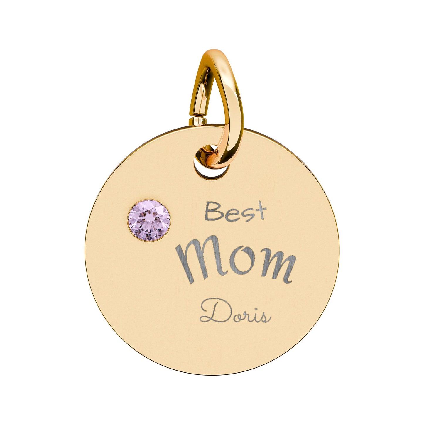 Custom Engravable Birthstone Circle Charm "Best Mom" Pendant