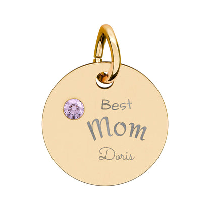 Custom Engravable Birthstone Circle Charm "Best Mom" Pendant