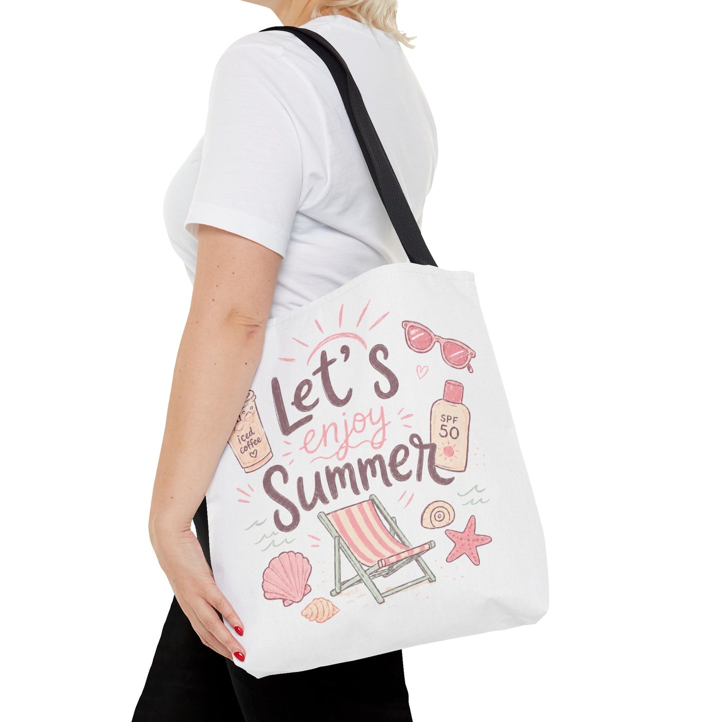 Let's Enjoy Summer Tote Bag — Beach Chair & Seashell Graphic