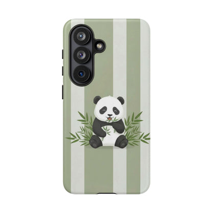 Panda cub Eating Bamboo leaves Phone Case – Olive green Striped Protective Design Cover