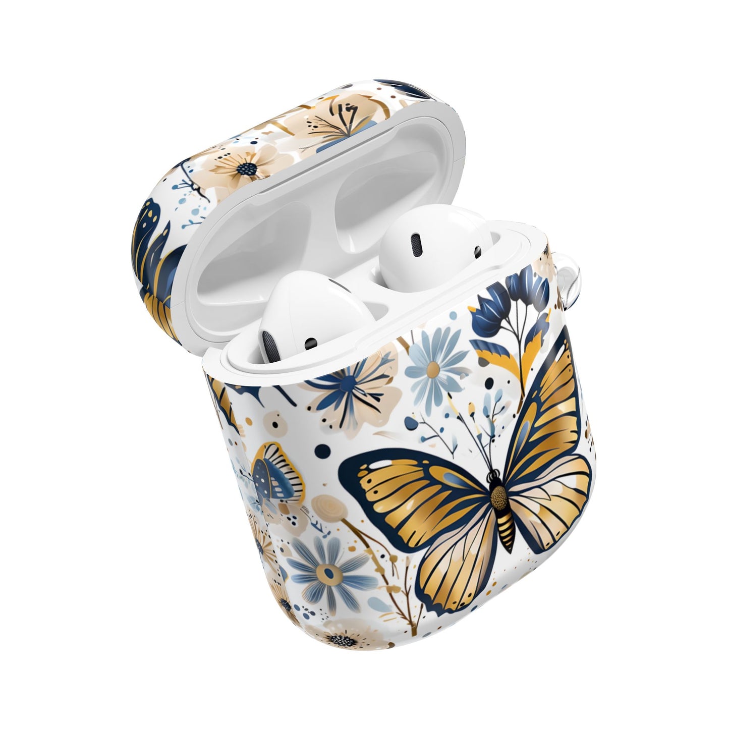 Gold & Navy Butterfly Floral AirPod Case — Decorative Charging Case