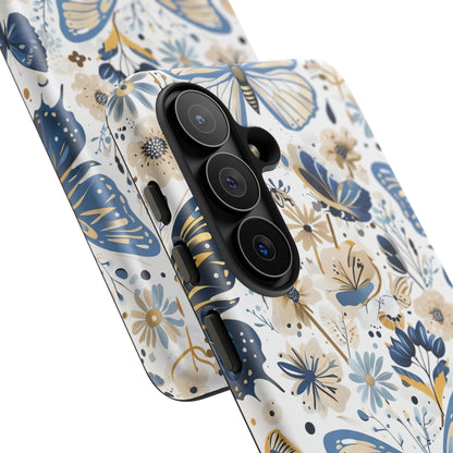 Blue & Gold Butterfly Floral Phone Case - Seamless Pattern Design Cover