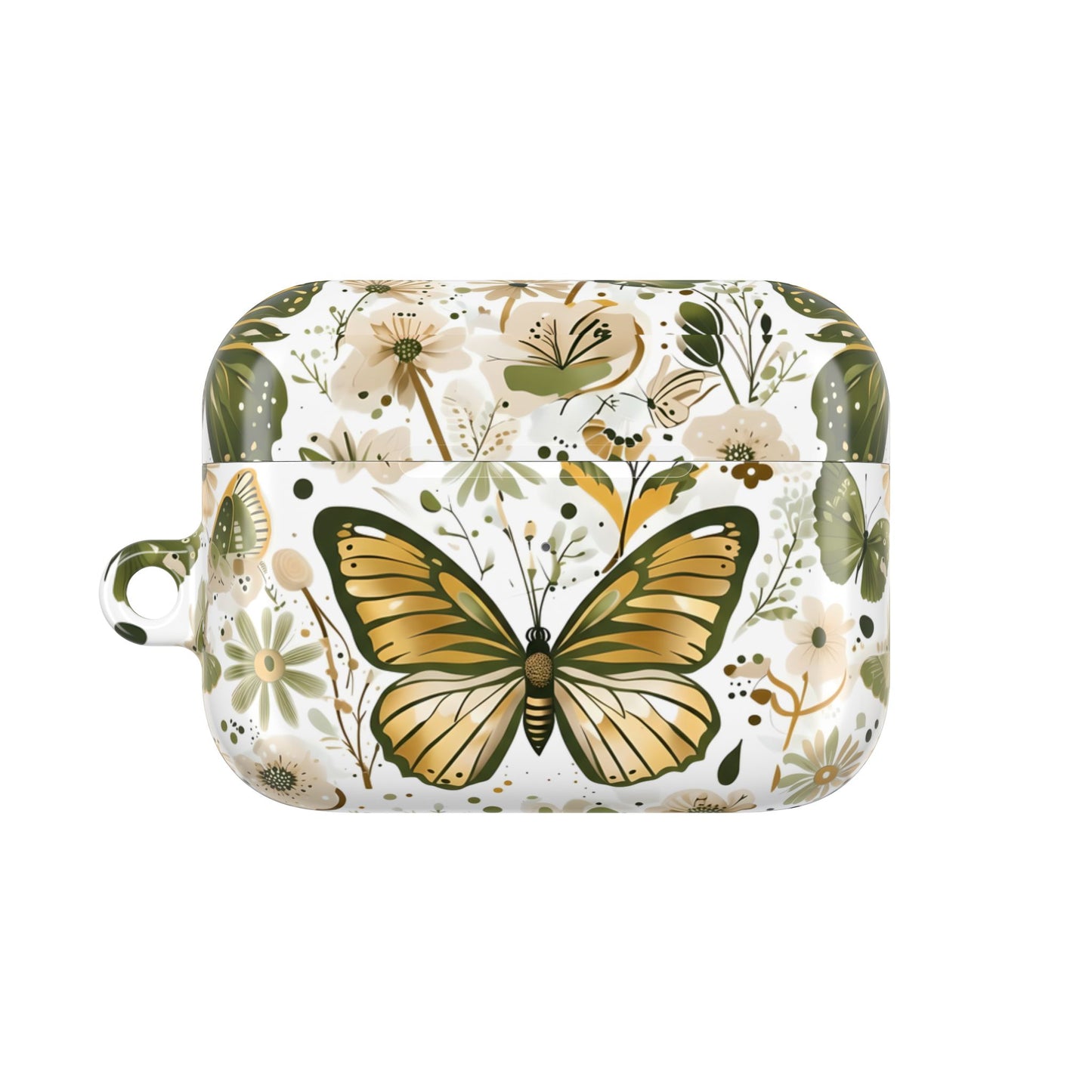 Olive Green Butterfly Floral AirPod Case — Decorative Charging Case