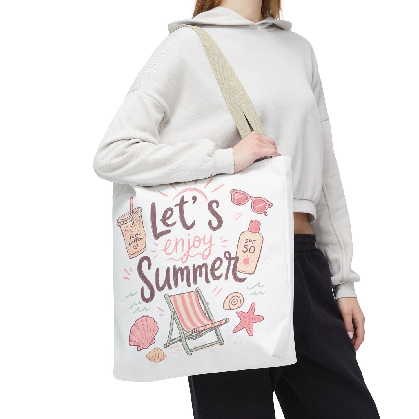 Let's Enjoy Summer Tote Bag — Beach Chair & Seashell Graphic
