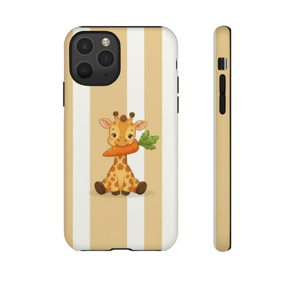 Baby Giraffe Eating Carrot Phone Case — Soft Yellow Striped Protective Design Cover